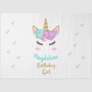 Papel De Seda Festa de aniversário Rapariga com Unicórnio e Nome
