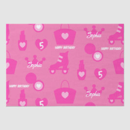 Papel De Seda Festa de aniversário Rosa Doll, Idade Personalizad