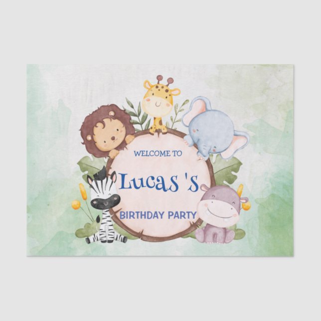 Papel De Seda festa de aniversário safari selvagem de um primeir (Frente )