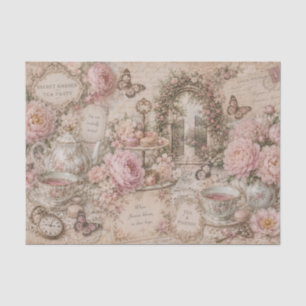 Papel De Seda Festa de Chá no Jardim Vintage Rosas Cartas Escrit