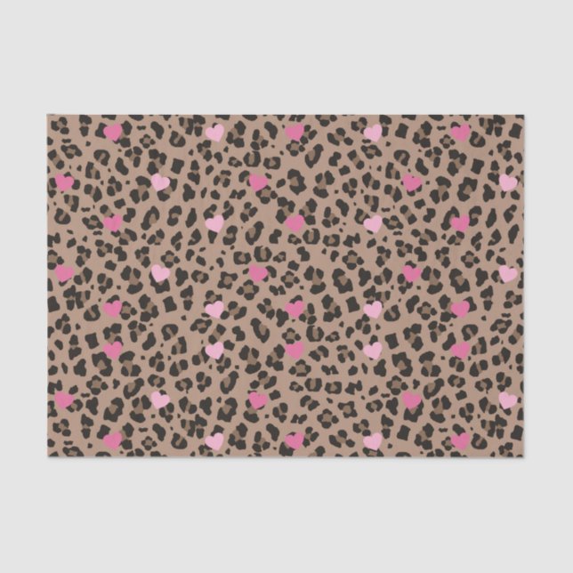 Papel De Seda Festa de Corações Rosa e Leopardo (Frente )