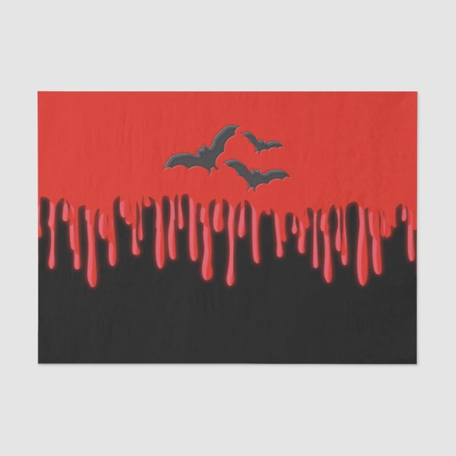 Papel De Seda Festa de Halloween de Morcegos Góticos e Sangue Ve (Frente )