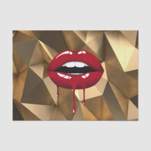 Papel De Seda Festa de Luxo Dourada Glam Borrão Vermelho Lábios