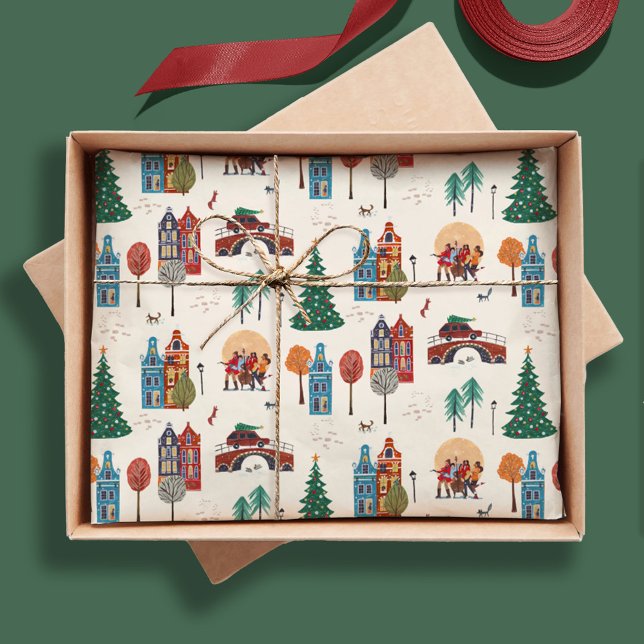 Papel De Seda Festa de Natal da Cidade de Inverno (Winter City Holiday Christmas Party Tissue Paper)