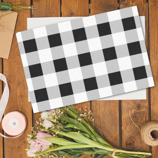 Papel De Seda festa de xadrez de búfalos brancos negros da rufia (rustic farmhouse black white buffalo plaid party tissue paper)