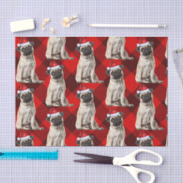 Papel De Seda Festa do Papai Noel Pug Cachorro Vermelho Xadrez d
