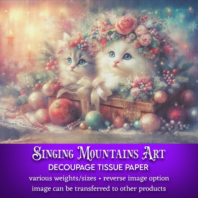 Papel De Seda Festiva Festiva, Gatinhos de Natal Festivos, Decou (Criador carregado)