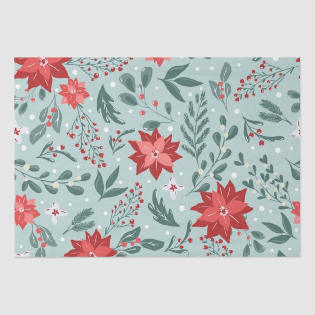 Papel De Seda Festivas Poinsettias e Holly Berries Natal (Frente )