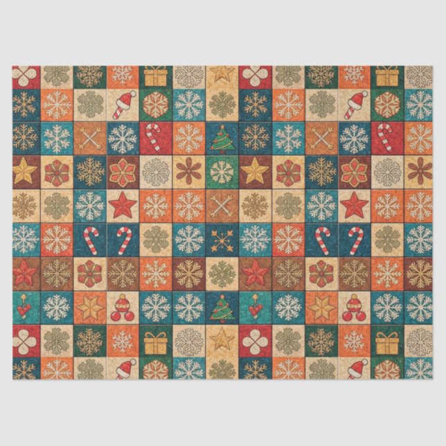 Papel De Seda Festive Christmas Mosaic Pattern With Snowflakes (Frente )