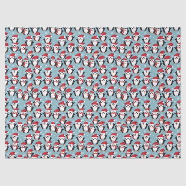 Papel De Seda Festive Christmas Penguins in Santa Hats (Frente )
