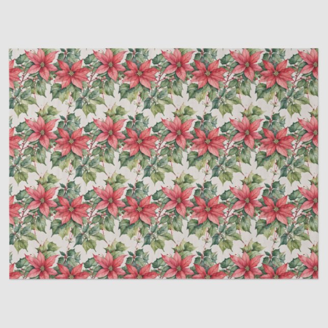 Papel De Seda Festive Christmas Poinsettia in Watercolor (Frente )