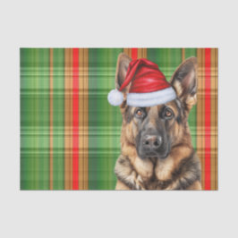 Papel De Seda Festive Green Plaid German Shepherd Dog Christmas