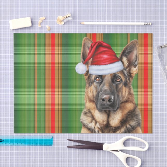 Papel De Seda Festive Green Plaid German Shepherd Dog Christmas (Arte )