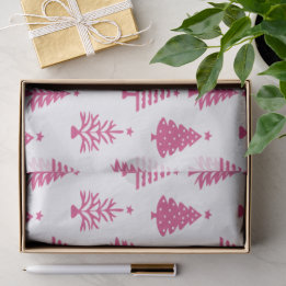 Papel De Seda Festive Pink and White Christmas Tree Pattern