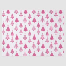 Papel De Seda Festive Pink and White Christmas Tree Pattern