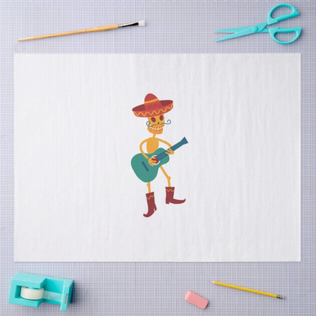 Papel De Seda Festive Skeleton Guitar Player (Arte )
