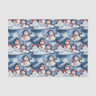 Papel De Seda Festive Snowman Pattern in Watercolor