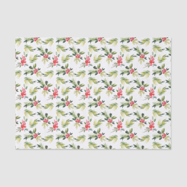 Papel De Seda Festive Watercolor Holly Patterno Natal (Frente )