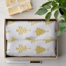 Papel De Seda Festive Yellow and White Christmas Tree Pattern