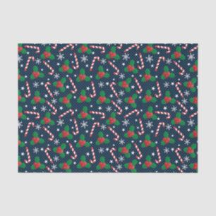 Papel De Seda Festivo Holly Berry & Cane Patterno Natal
