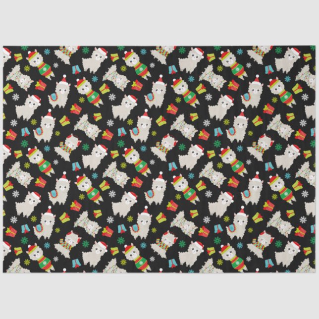 Papel De Seda Festivo Lhamas de Natal em Preto (Frente )