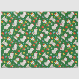 Papel De Seda Festivo Lhamas de Natal em Verde