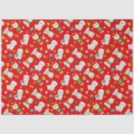 Papel De Seda Festivo Lhamas de Natal em Vermelho