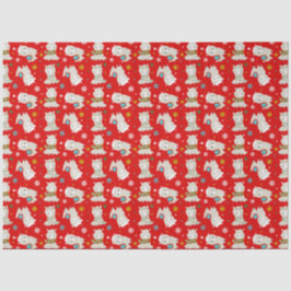 Papel De Seda Festivo Lhamas de Natal em Vermelho