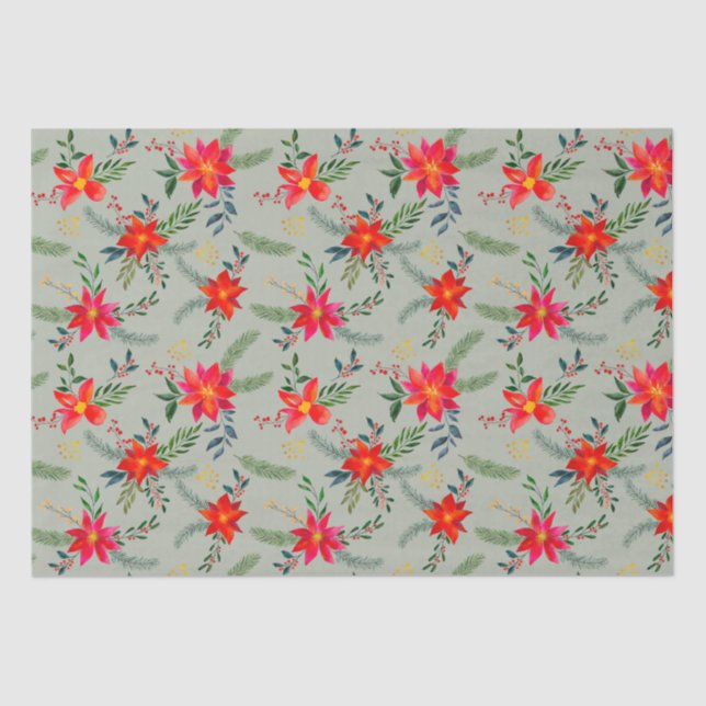 Papel De Seda Festivo Red Poinsettia Natal Floral (Frente )