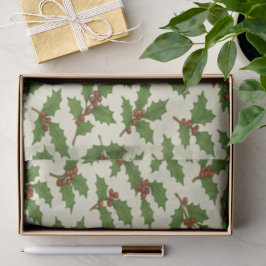 Papel De Seda Festivo Repetindo Natal Holly Leaf & Wreath