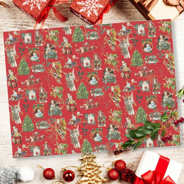Papel De Seda Festivo Vintage Retro Natal Vermelho (Criador carregado)
