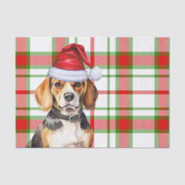 Papel De Seda Festivo Xadrez Vermelha Verde e Beagle - Natal