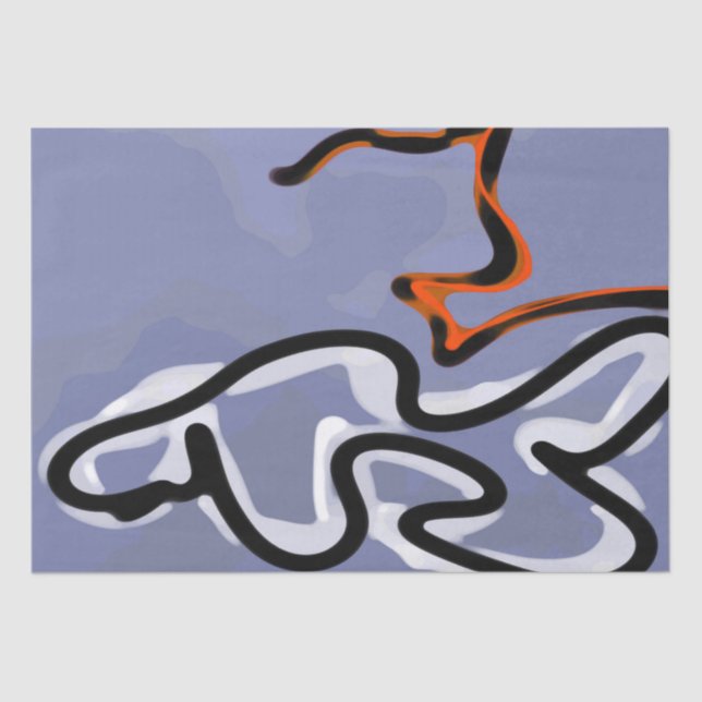 Papel De Seda Figura com Feline: Abstrato azul, laranja, B e W (Frente )