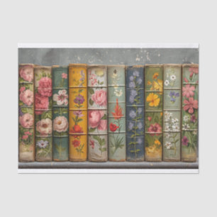 Papel De Seda Fila de Livros Antigos com Flores Embeladas