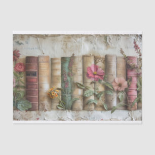 Papel De Seda Fila de Velho Livro Espinha com Flores Embeladas