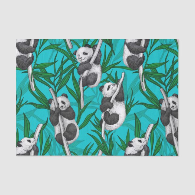 Papel De Seda Filhotes de Panda em turquesa (Frente )