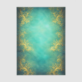 Papel De Seda Filigrama Dourada, Fundo Azul-Verde EZ7 Decoupage