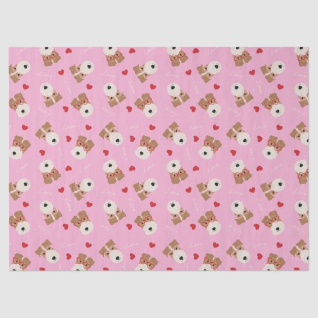 Papel De Seda Fio Fox Terrier Dog Copos Cardíacos Pink (Frente )