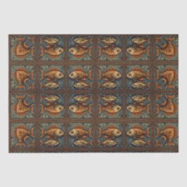 Papel De Seda Fishes Steampunk Verde e Ouro castanho