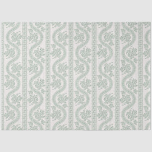 Papel De Seda Fita Floral Verde e Creme Listrada