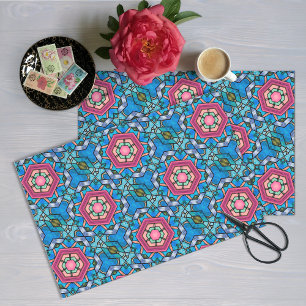 Papel De Seda Fitas de Vidro de Deco de Arte Azul e Rosa Elegant