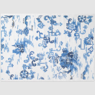 Papel De Seda Flagoda Chinoiserie azul e branca