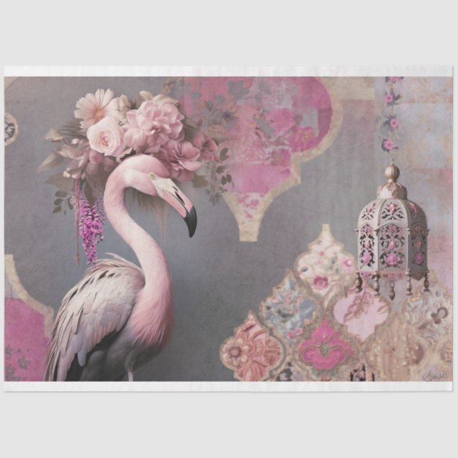 Papel De Seda Flamboyant Flamingo Floral e Lanterna Arabesca (Frente )