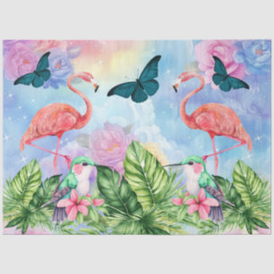 Papel De Seda Flamingbird e Borboletas rosa
