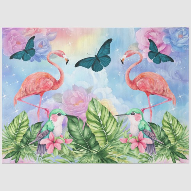 Papel De Seda Flamingbird e Borboletas rosa (Frente )
