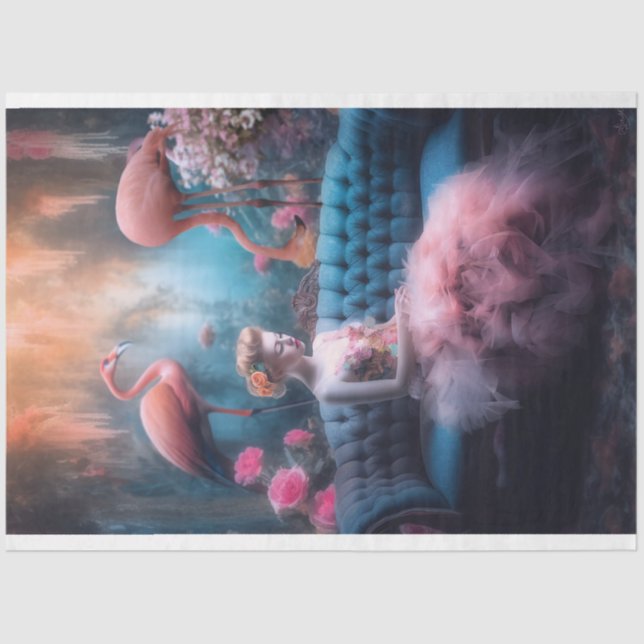 Papel De Seda Flamingo Arcadia, Garota dos anos 50, Jardim Étric (Frente )