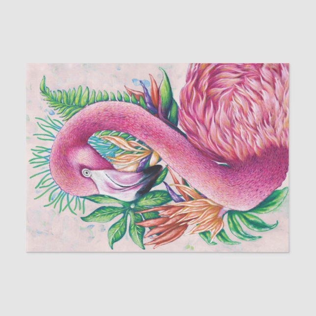 Papel De Seda Flamingo Bird - Tecido Tropical Fritual (Frente )