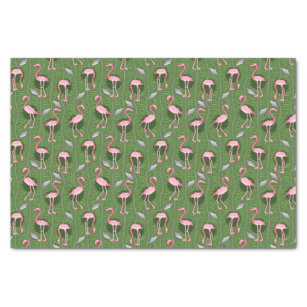 Papel De Seda Flamingo Birds Padrão 20s Deco Ferns Verde Bonito