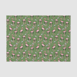 Papel De Seda Flamingo Birds Padrão 20s Deco Ferns Verde Bonito