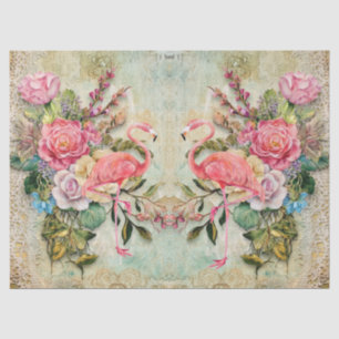 Papel De Seda Flamingo Cor-de-Rosa e Descamação Floral Vintage